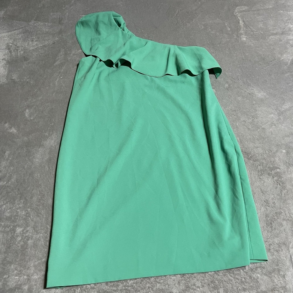 Tahari Dress Womens 8 Green One Shoulder Ruffle Vacation Beach